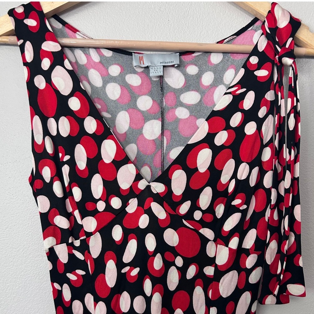M Missoni Dress Womens 4 Black Red Polka Dot V Neck Jersey Midi Made in Italy - Picture 3 of 9